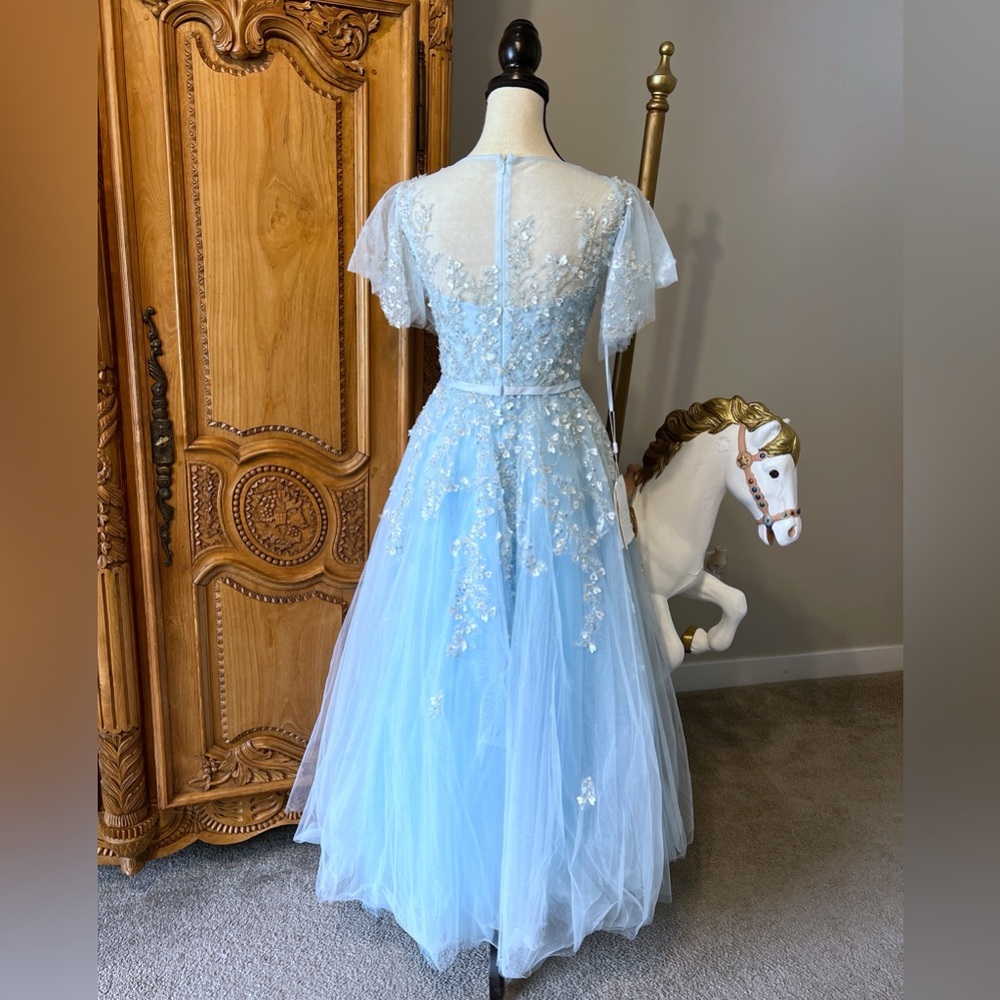 Mac Duggal [2] 20362 Embellished A Line Gown Flutter Feathers Baby Blue princess - Picture 5 of 8